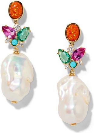 Nadri Frieda Cubic Zirconia & Freshwater Pearl Drop Earrings in Gold at Nordstrom