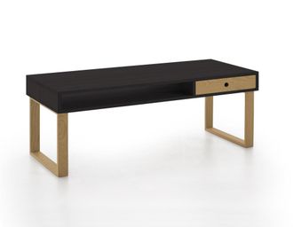 HOGAR 24 Mesa de centro de madera maciza natural, color negro y encerado