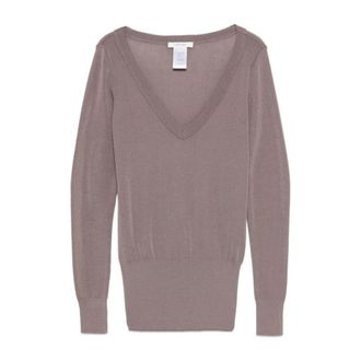 Christophe Lemaire V-neck Knitwear, female, Purple, Size: L V-Neck Fine Knit Sweater