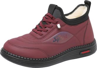 Generic Women Winter Faux Fur Lined Trainers Warm Sneakers Walking Ankle Boots Low Top Fleece Thermal Snow Shoes Wide Fit Outdoor Sports Running Shoes (Red, 8