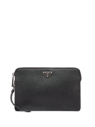 Prada Logo Plaque Saffiano Clutch