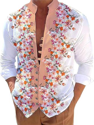 Generic Mens Shirts Long Sleeve Casual Digital 3D Printed Shirt Beach Shirts Hawaiian Floral Shirts Formal Business Shirt Tops Funky Work Shirt Long-Sleeve Pe