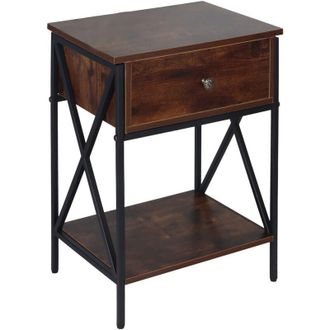 Relaxdays Relaxdays bedside table, drawer & shelf, HxWxD: 55x40x30 cm, industrial, wood effect, metal, dark brown/black