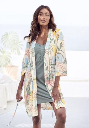 Vivance Kimono VIVANCE DREAMS, Damen, Gr. 32/34, bunt (gemustert), Baumwoll-Mix, gemustert, Kurzform, Hausm&auml;ntel Kimono, uni oder mit floralem Druck