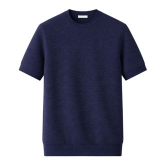Paolo Pecora Round-neck Knitwear, male, Blue, Size: M Short-Sleeve Knit Sweater