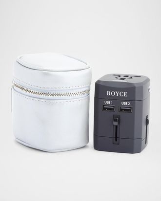 Royce Leather International Travel Adapter & Monogrammed Leather Case Set