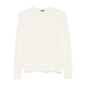 Joseph Truien & Vesten, Dames, Wit, M, Katoen, Geribbelde crew-neck top met lange mouwen
