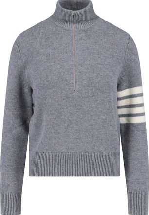 Thom Browne Grey Wool Zip Sweater 4-Bar Detail