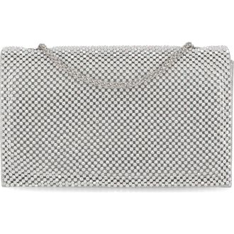 Jessica McClintock Adria Rhinestone Embellished Chain Handle Clutch in Silver at Nordstrom Rack