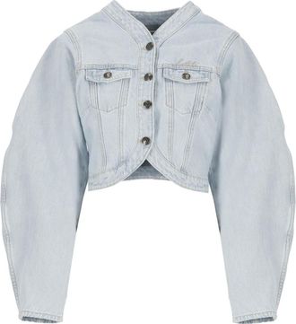 Rotate ROTATE Birger Christensen, Denim Jackets, female, Blue, L, Light Blue Cotton Jacket Crew Neck