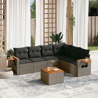 vidaXL Vidaxl - Set De Sof&aacute;s De Jard&iacute;n 7 Piezas Con Cojines Rat&aacute;n Pe Gris