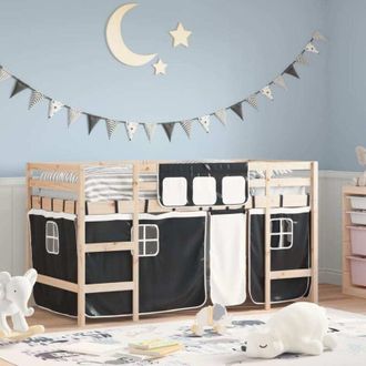 vidaXL Vidaxl - Letto a Soppalco con Tende Bambini Bianco e Nero 80x200 cm Pino