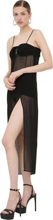 Patrizia Pepe Kleedjes, Dames, Zwart, L, Leer, Sottoveste Midi Jurk