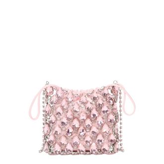 Self Portrait Self-Portrait Handbag Pink Crystal Chainmail Mini Bag With Rhinestone Details - Tech Fabric - Pink