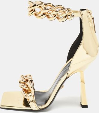 Versace Gold Leather Medusa Chain Ankle Strap Sandals