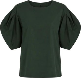 Max Mara T-shirt met pofmouwen - Dames - Blouses - Groen - 2XS - Katoen - Overhemden