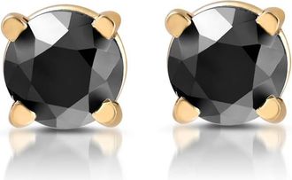 Pompeii3 Yellow Gold 1/2ct Round Cut Black Diamond Studs