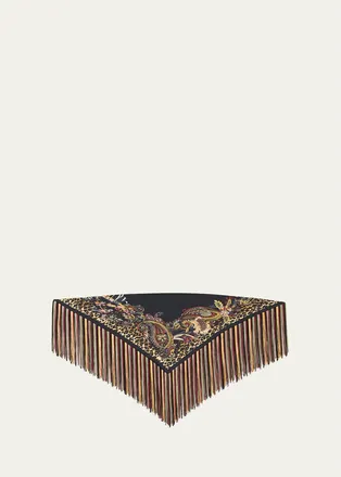 Etro Silk Foulard Scarf with Fringe