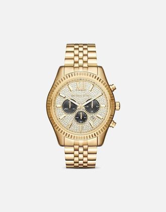 Michael Kors Mens Michael Kors MK8494 Lexington Gold Pave Mens Watch - Black