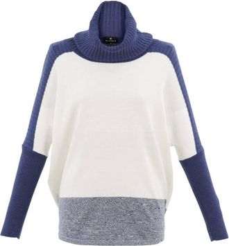 Marble Scotland Womens Cowl Neck Oversized Cotton Sweater In Indigo/ivory
