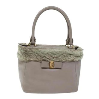 Ferragamo Pre-owned Vala Leren Handtas - Dames - Vintage Handtas - Grijs - ONE Size - Leer - Vintage