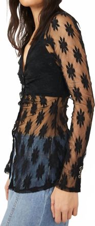 Free People Flower Fields Long Sleeve Shirtee In Black