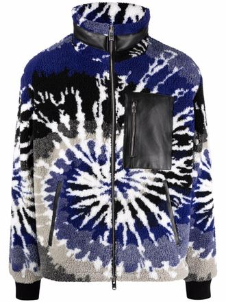 Amiri tie-dye fleece zip-up jacket - men - Polyester/Acrylic/Lamb Skin/Viscose - S - Blue