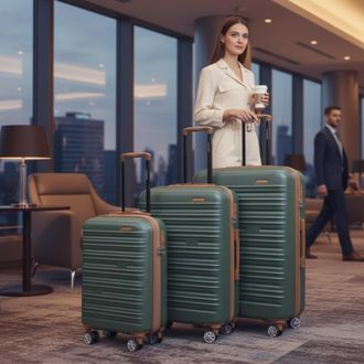 Infinity Leather Uitvouwbare groene harde ABS koffer 8 Wielen Reis Grote Bagage