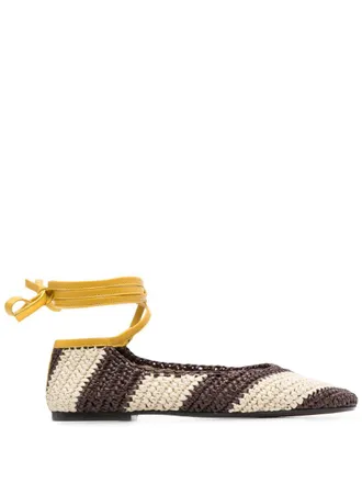 La DoubleJ Veneziana striped raffia ballerina shoes - Brown