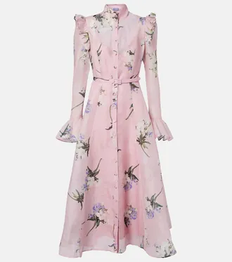 LEO LIN Katrina floral linen and silk midi dress