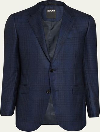 Ermenegildo Zegna Mens Cashmere and Silk Check Single-Breasted Sport Coat