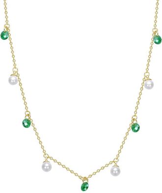 Rachel Glauber 14K Plated 4X6mm - 4Mm Pearl Cz Station Necklace