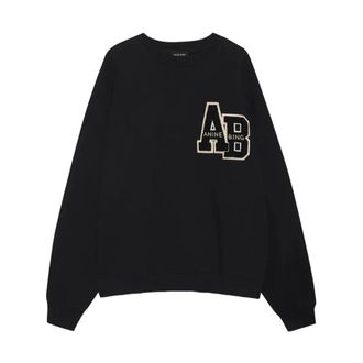 Anine Bing Miles Oversized Sweatshirt Letterman - Dames - Sweatshirts - Zwart - XS - Katoen - Hoodies & sweatvesten