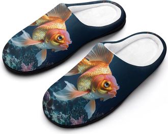 Generic Underwater Coral Gold-fishes Mens Slippers Comfortable And Non-slip Cotton Slipper Shoe for House