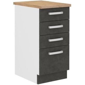 Les Tendances Mobile basso 4 cassetti con piano di lavoro - Grigio opaco - L 40 x P 51,6 x A 85 cm - LASSEN