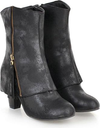 Generic Womens Faux Leather Chunky Heel Ankle Boots with Side Zipper Comfortable Walking Short Shoes,Black,7.5 UK