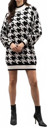 Blu Pepper Mockneck Houndstooth Sweater Dress In Black