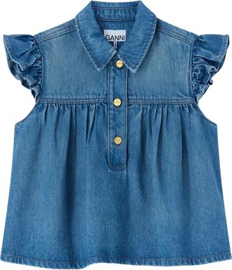 Ganni Top con ruches e bottoni - Blu