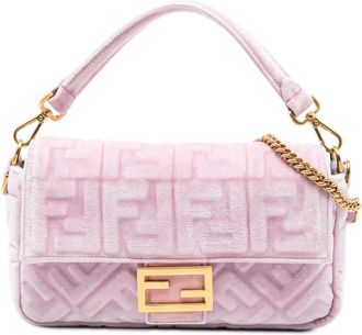 Fendi Borsa a tracolla Baguette in velluto goffrato con motivo Zucca 2010-2025 - Rosa