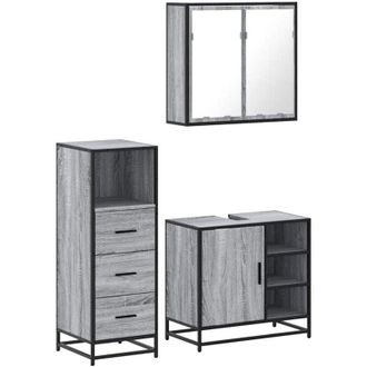 vidaXL Vidaxl - Set De Muebles De Ba&ntilde;o 3 Pzas Madera Contrachapada Gris Sonoma