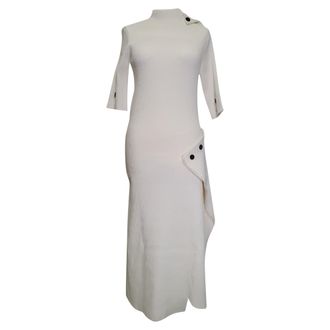 Roland Mouret Fall 2021 Button Detail Midi Dress in White Viscose