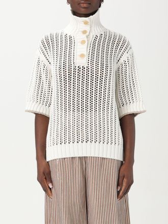 Brunello Cucinelli Brunello Cucinelli Womens Openknit Mock Neck Pullover - White Cotton - Size Medium