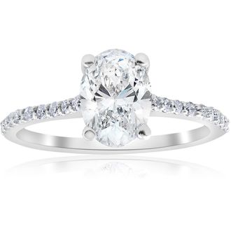 Pompeii3 1.20Ct Oval Diamond Engagement Ring with Side Stones 14k White Gold lab Grown