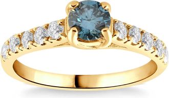 Pompeii3 60Ct Blue & White Diamond Engagement Ring in 14k Yellow Gold