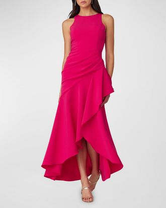 Shoshanna Pleated High-Low Ruffle Gown