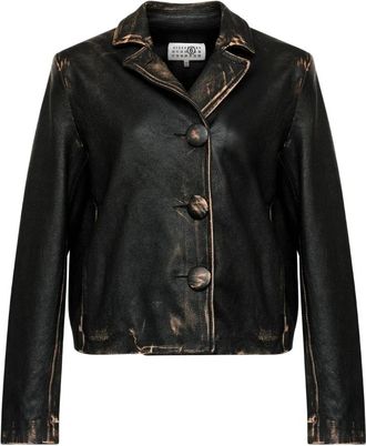 Maison Margiela Leren Jas met Knopen - Dames - Zomerjassen - Zwart - XS - Jassen