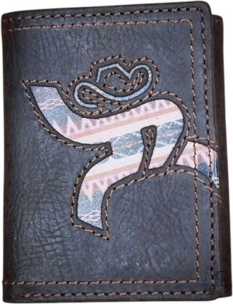 Hooey Mens Strap Roughy Laser Cut Hands Up Leather Trifold Wallet With Aztec Inlay In Brown