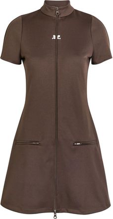 Courrèges Logo-embroidered Jersey Mini Dress - Chocolate - 38 (UK10 / S)