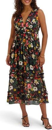 Siena My Balconia Floral Stripe Sleeveless Maxi Dress in Black Multi at Nordstrom Rack, Size 12