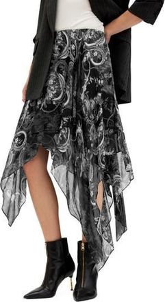 AllSaints Polly Handkerchief Hem Chiffon Skirt in Helena Black at Nordstrom Rack, Size 4 Us / 8 Uk